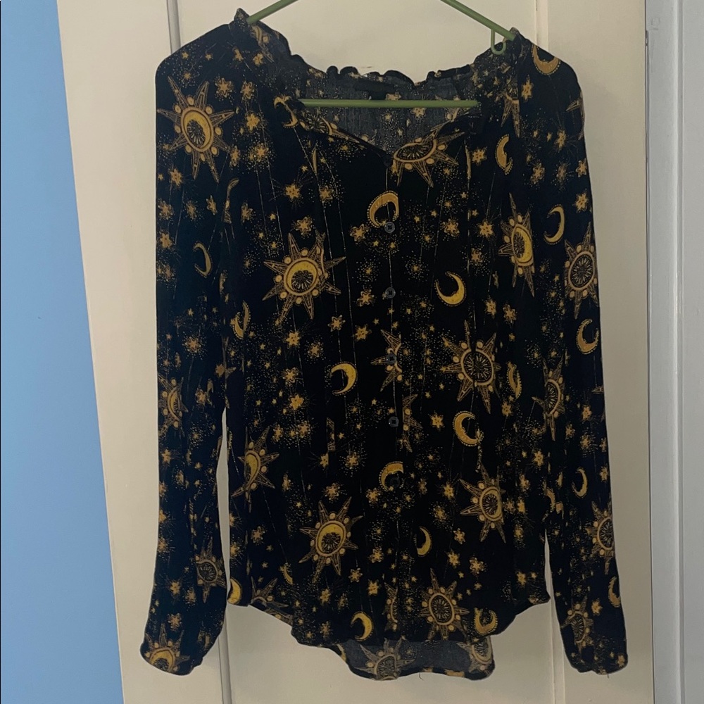 Torrid Black and Gold Celestial Print Blouse